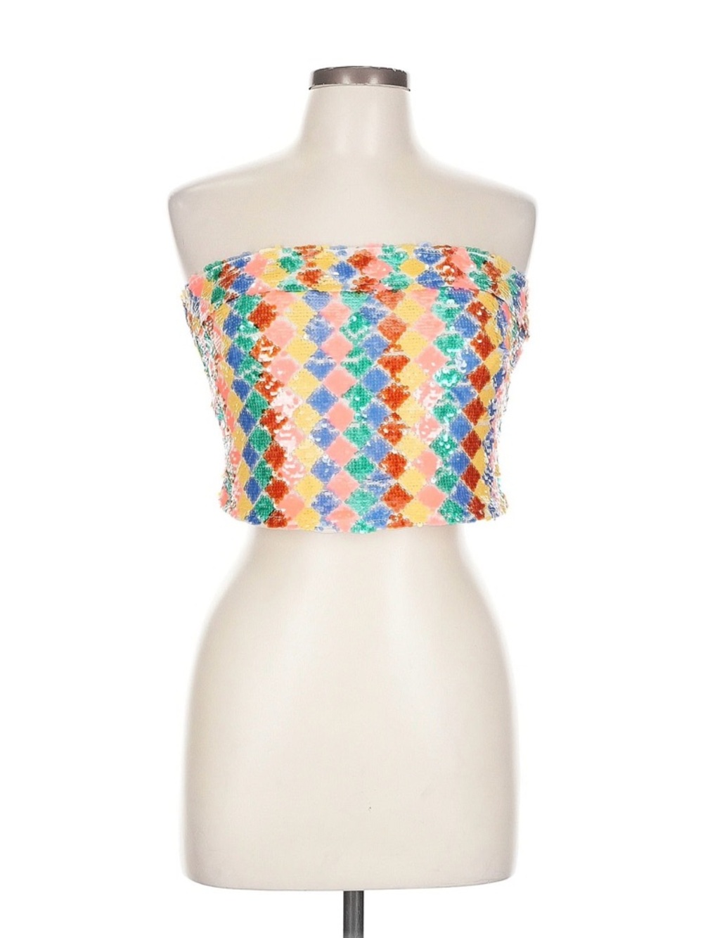 Nasty Gal ZigZag Multicolor Sequin Bustier Strapless Crop Top US10 - Picture 2 of 7